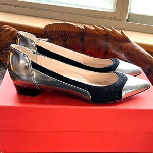 NWT New in Box Claudia Ciuti Kika Black Suede and Gun Metal Leather Flats Party